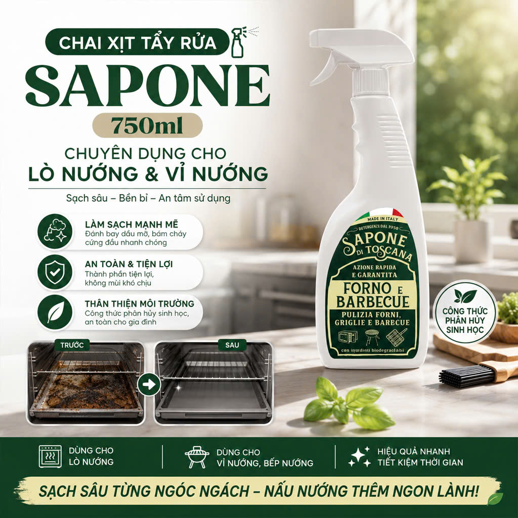 Chai Xịt Tẩy Rửa Lò Nướng & Vỉ Nướng Sapone 750ml