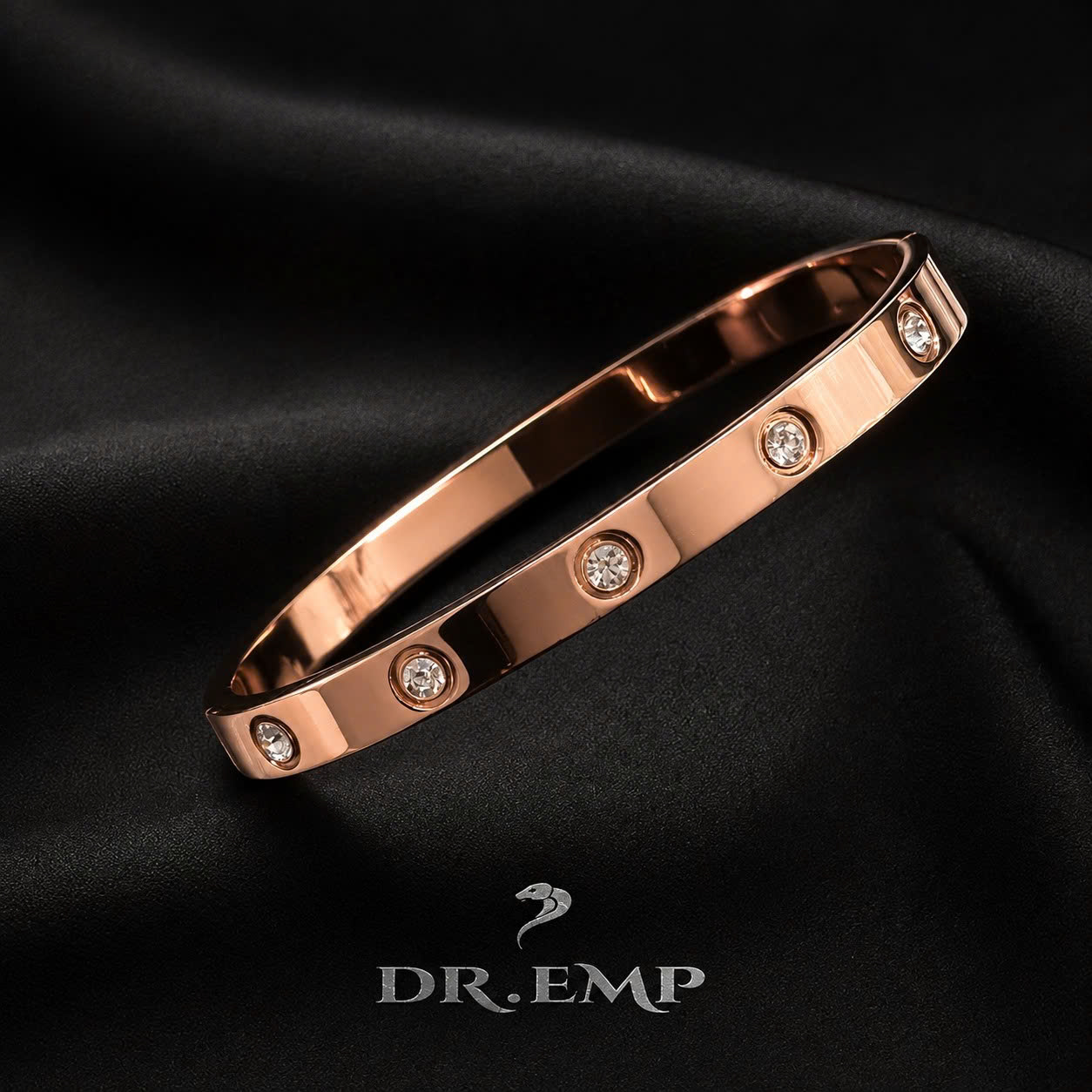 Vòng tay titan cuff full kim cương vàng hồng 5mm