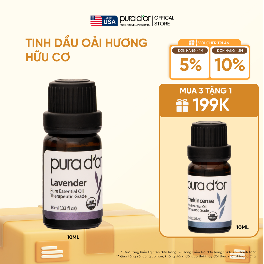 Tinh Dầu Oải Hương Hữu Cơ PURA D’OR Therapeutic Grade Lavender Essential Oil 10ML