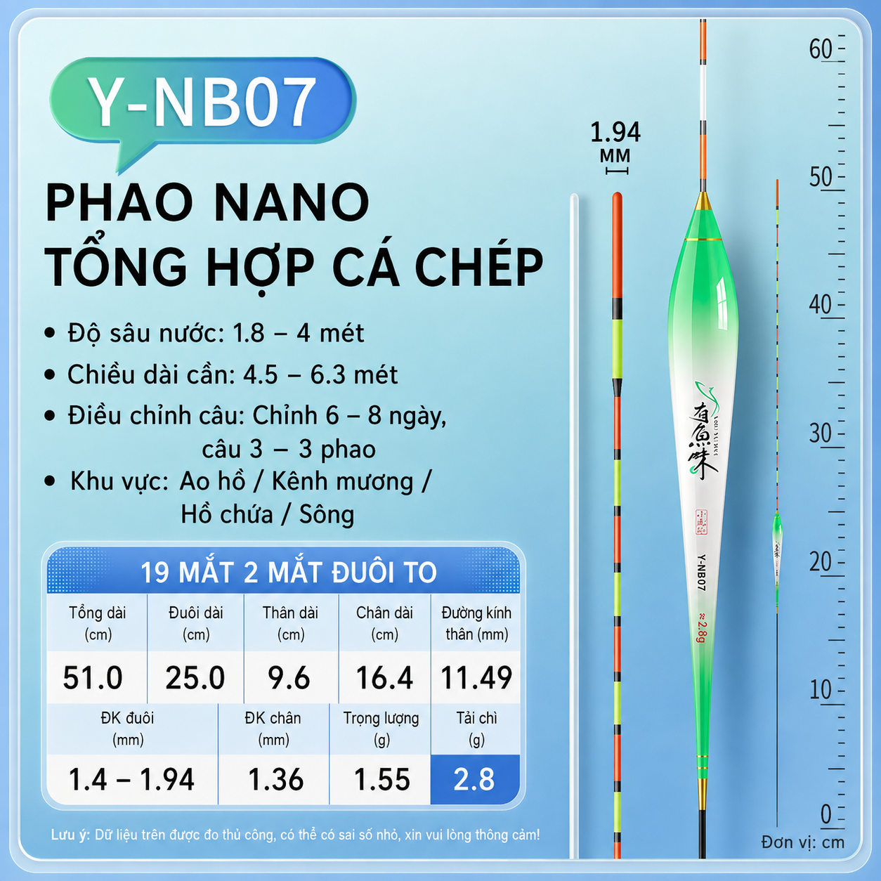 Phao Nano YOU YU WEI Tiểu Tiên Đuôi Pha Lê Siêu Nhạy Chống Chói – Tải Chì 1.1G–3.3G Y-NB01–Y-NB09_thumbnail_7