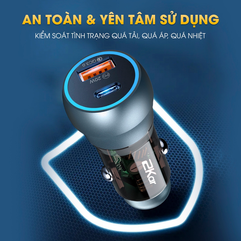Tẩu Sạc Nhanh Ô Tô 2Kar 38W 2 Cổng USB & Type-C Chính Hãng_thumbnail_4