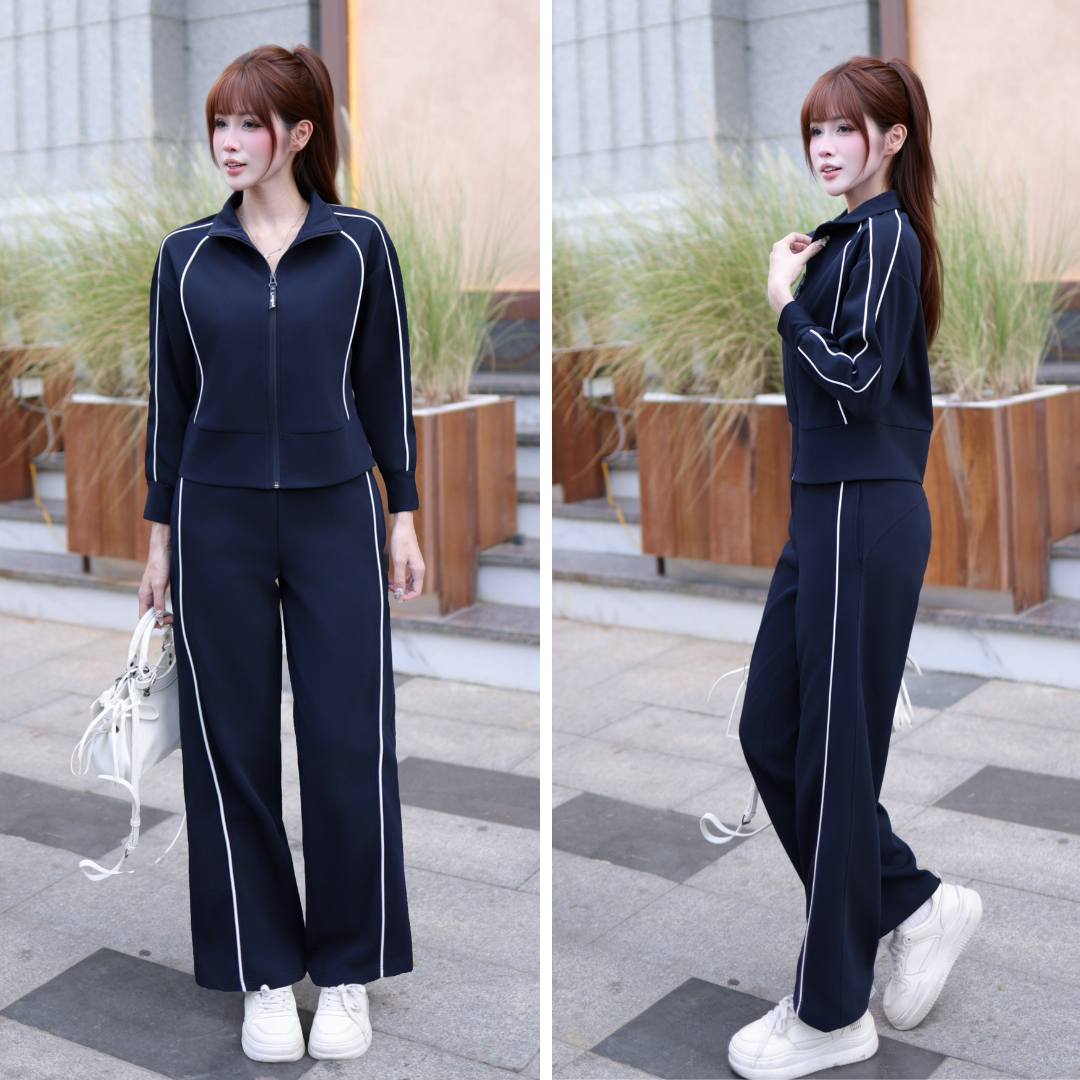 BN66 - Bộ Nỉ Nữ Khóa Kéo Quần Suông