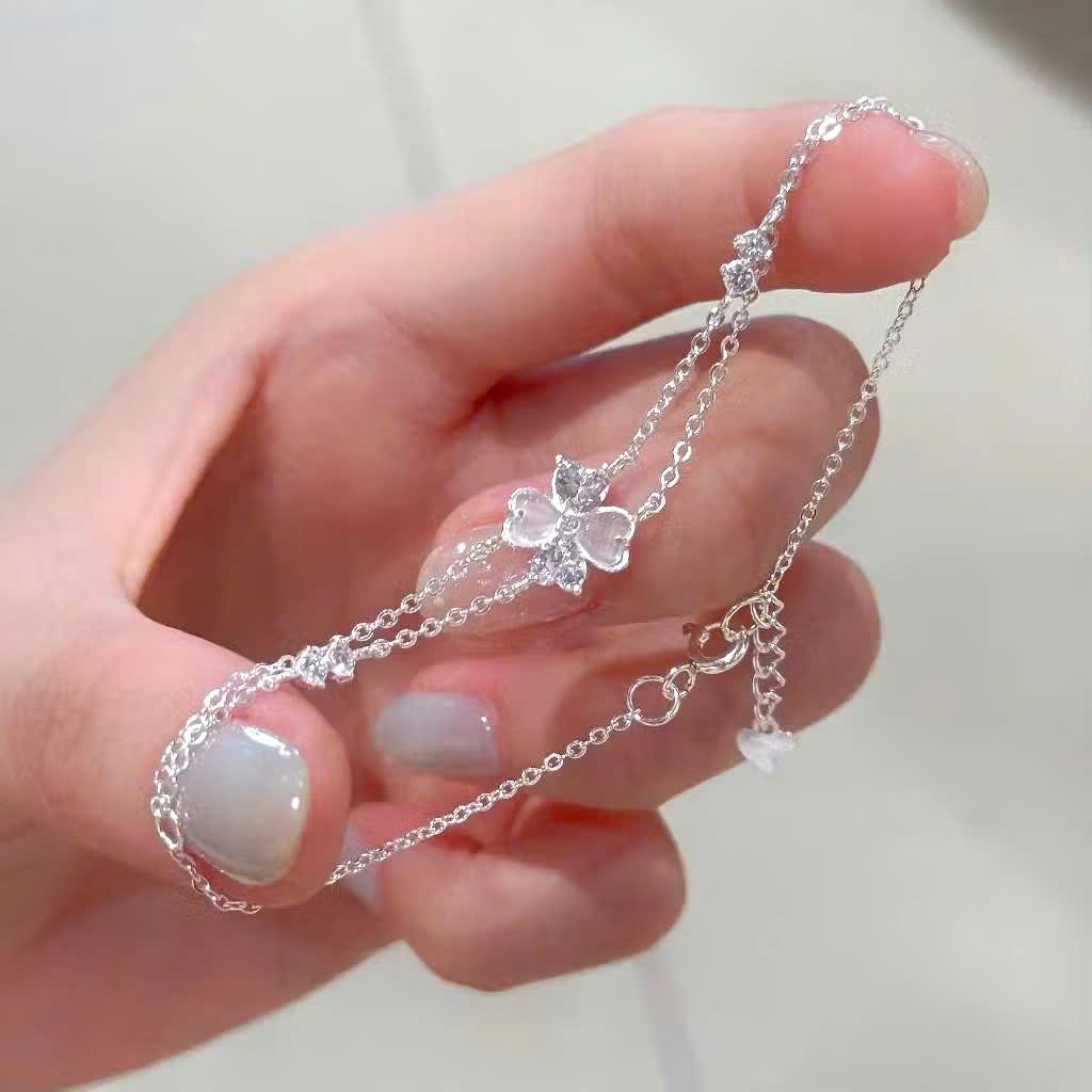 Vòng tay bạc nữ cỏ 4 lá may mắn NSLT04 Trắng - Hồng_thumbnail_0