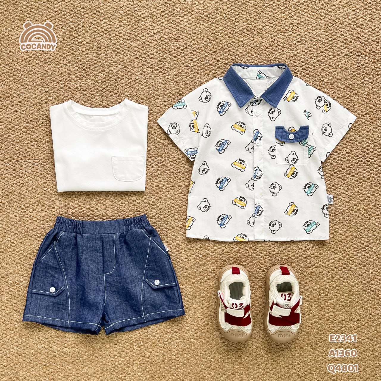 Áo cộc sơ mi TRẮNG hình gấu cổ denim_thumbnail_6