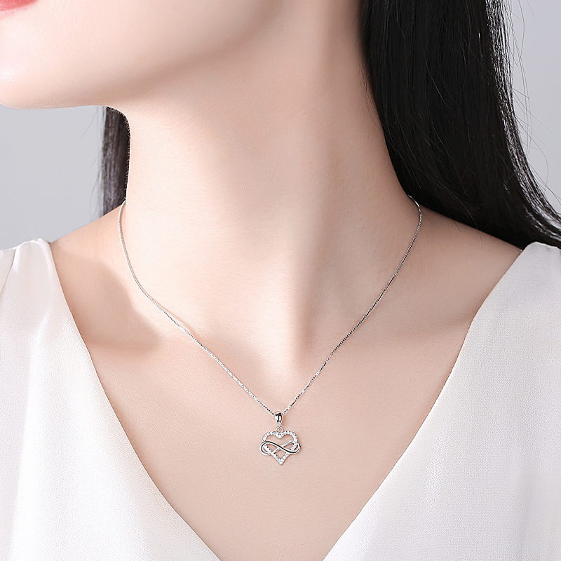 Dây Chuyền Bạc S925 Trái Tim Vô Cực Đính Đá Trẻ Trung Sang Trọng HTT032_thumbnail_1