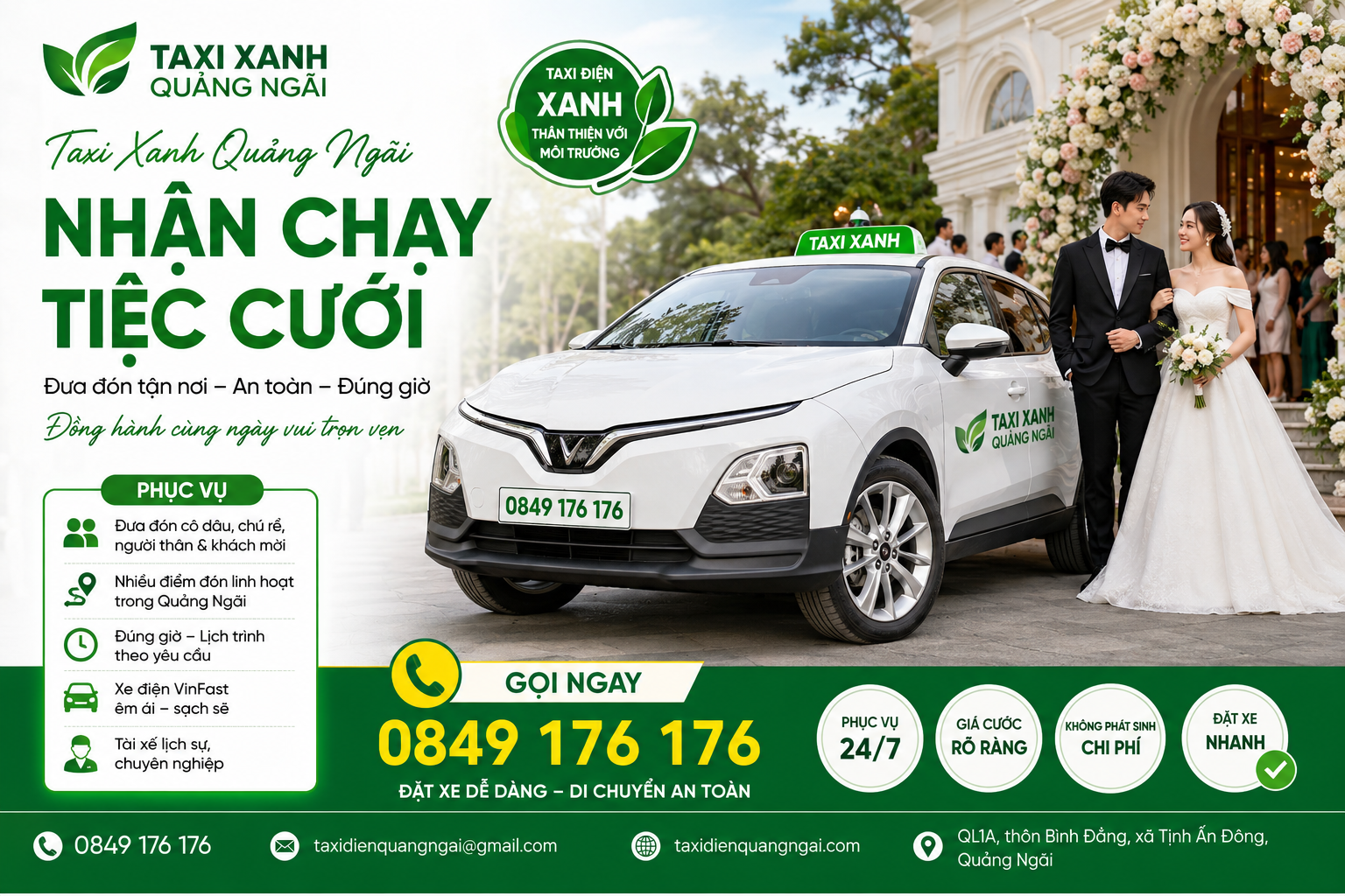 Taxi Xanh Quảng Ngãi Nhận Chạy Tiệc Cưới – Đưa Đón Tận Nơi