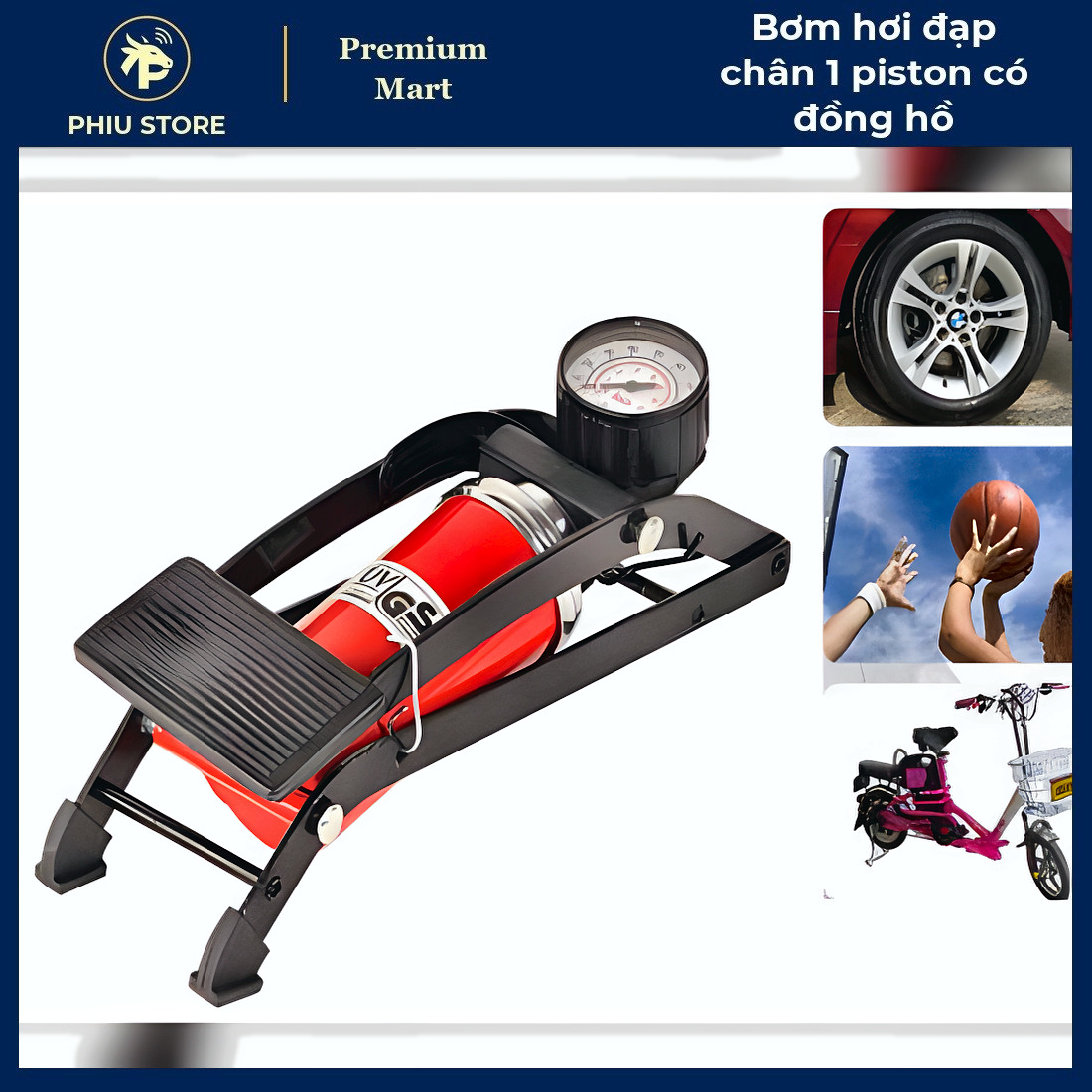 Bơm Đạp Chân Xe Máy - Bơm Hơi Đạp Chân 1 Piston có Đồng Hồ, Bơm Hơi Xe Máy Đạp Chân - PHIU STORE_thumbnail_2