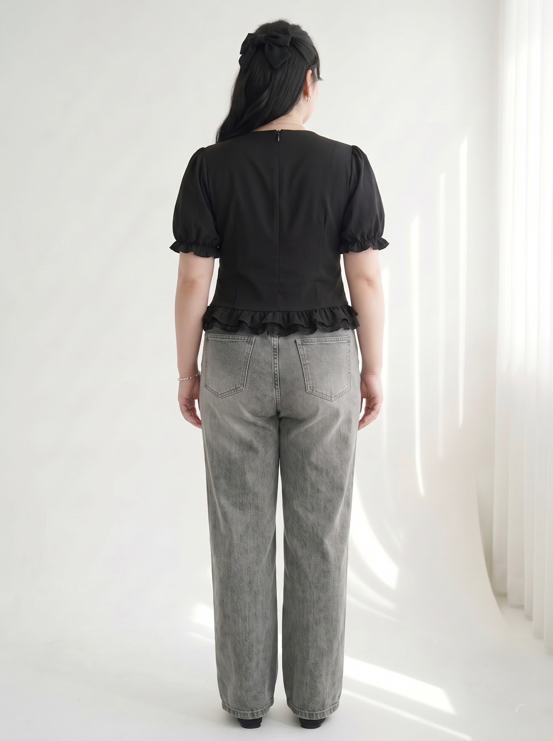 Quần Jean Suông Nấm Ép Đá Bigsize Cạp Cao Ống Rộng Gọn Đùi - Nhạt Bụi - Vừa 55–90kg - T-QJ5056_thumbnail_2