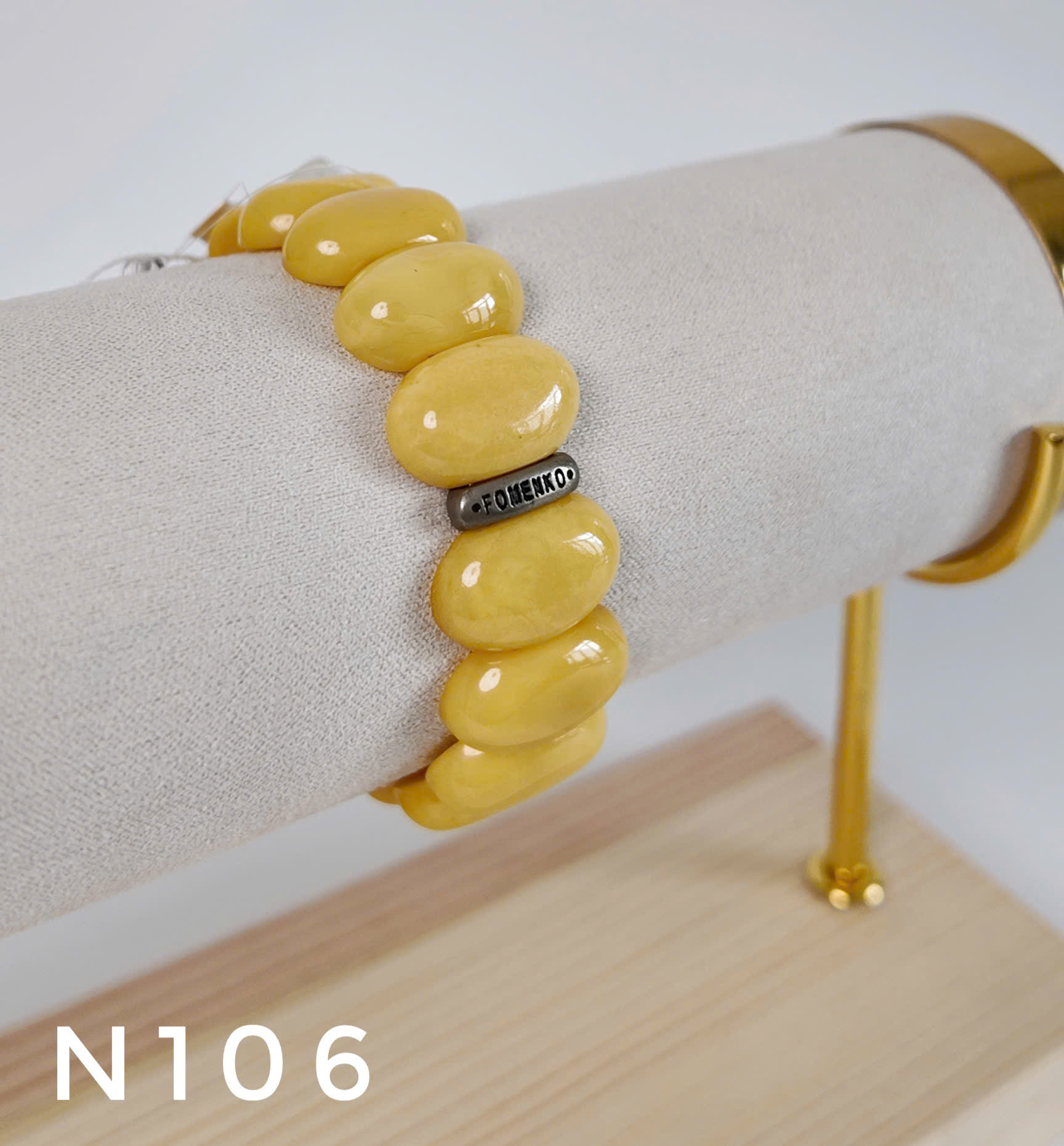 Lắc Tay Hổ Phách Vàng Lạp Bản Oval Bóng – N106