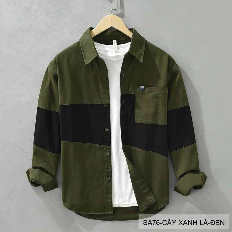 SA76 - Áo sơ mi nam tay dài phối màu tương phản phong cách Nhật Bản chất cotton thoải mái_thumbnail_8