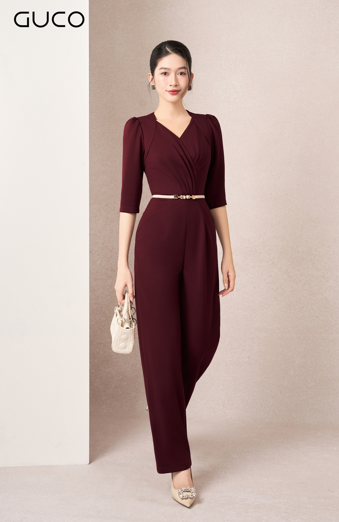 JUMPSUIT CỔ TIM XẾP LY NGỰC - ĐỎ ĐÔ