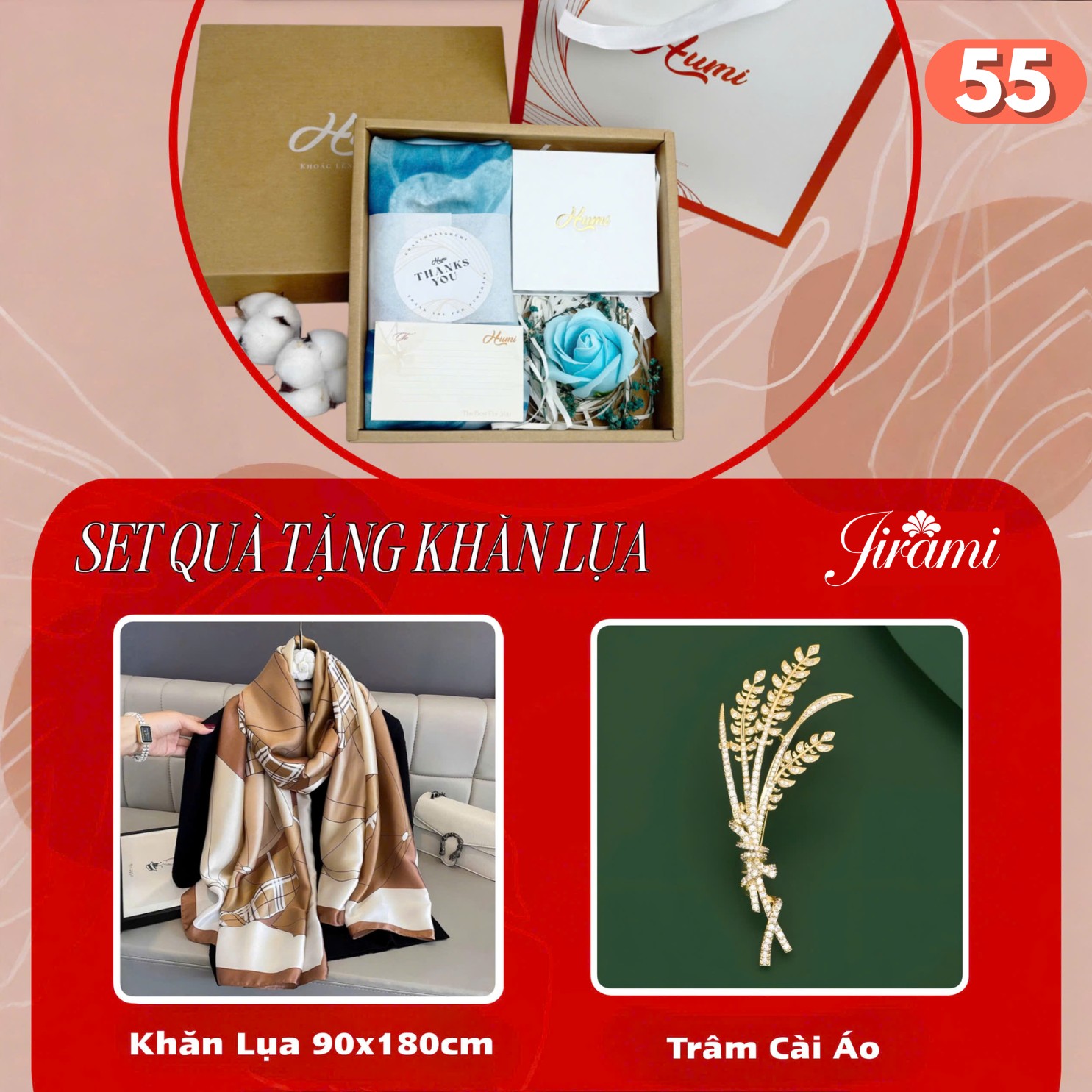 BỘ QUÀ TẶNG KHĂN LỤA + TRÂM CÀI (SQ-55)