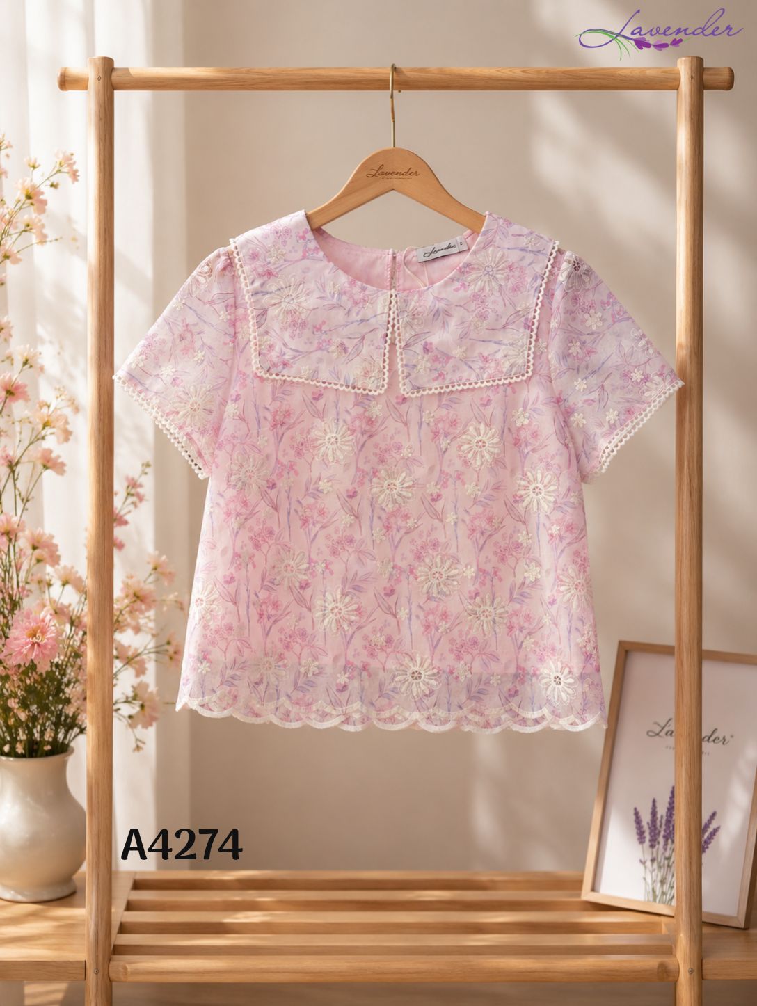 Áo sơ mi cộc tay lé ren A4274