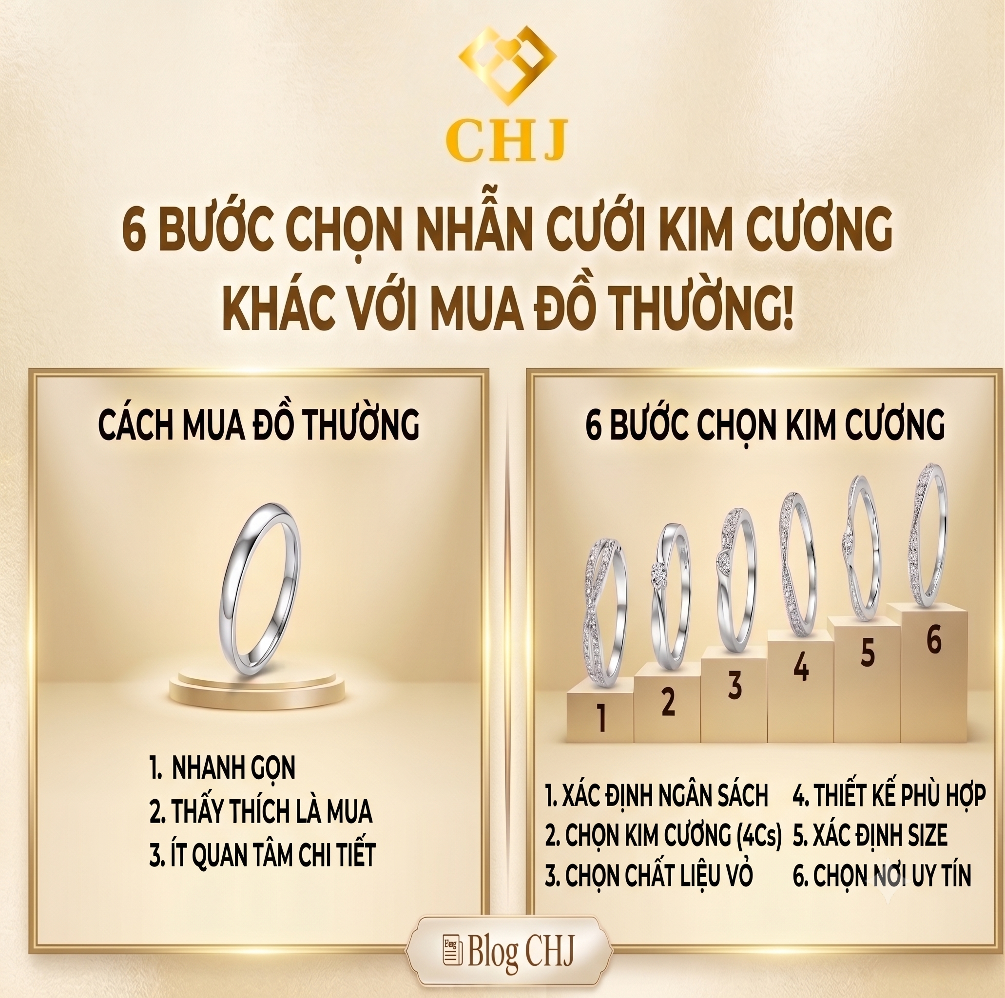 Cách Chọn Nhẫn Cưới Kim Cương Phù Hợp: 6 Bước Để Không Chọn Sai, Không Mua Hớ