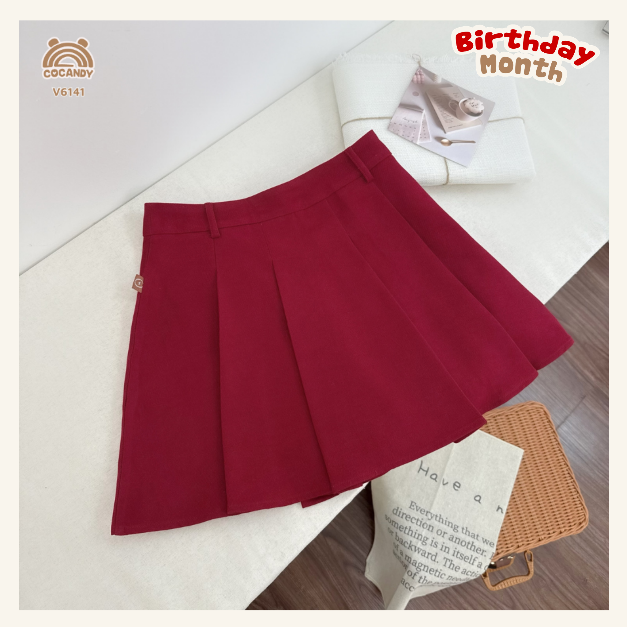 Chân váy cộc ĐỎ xếp li NỮ