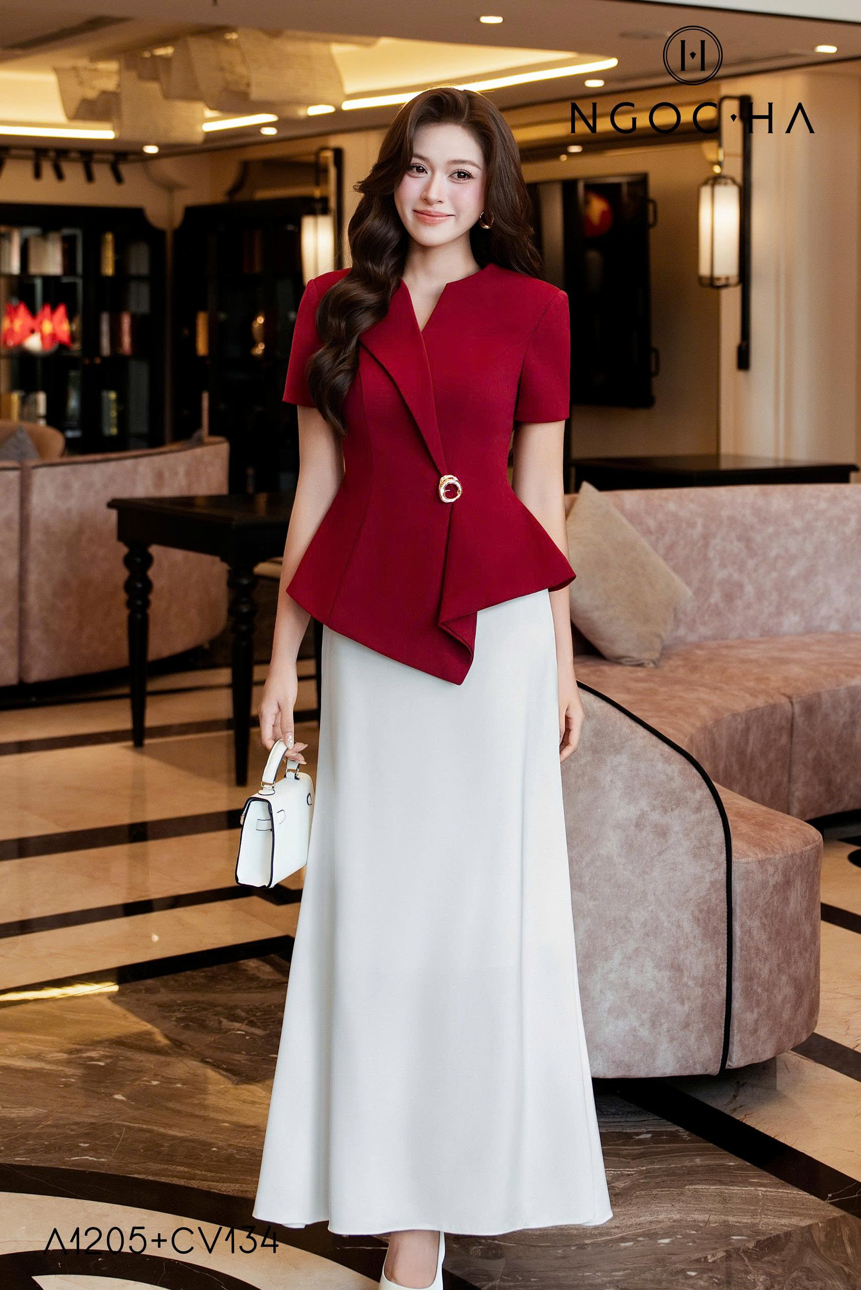 Lily Top_ Áo Xếp Nếp Đổ Vạt Màu Đỏ A1205