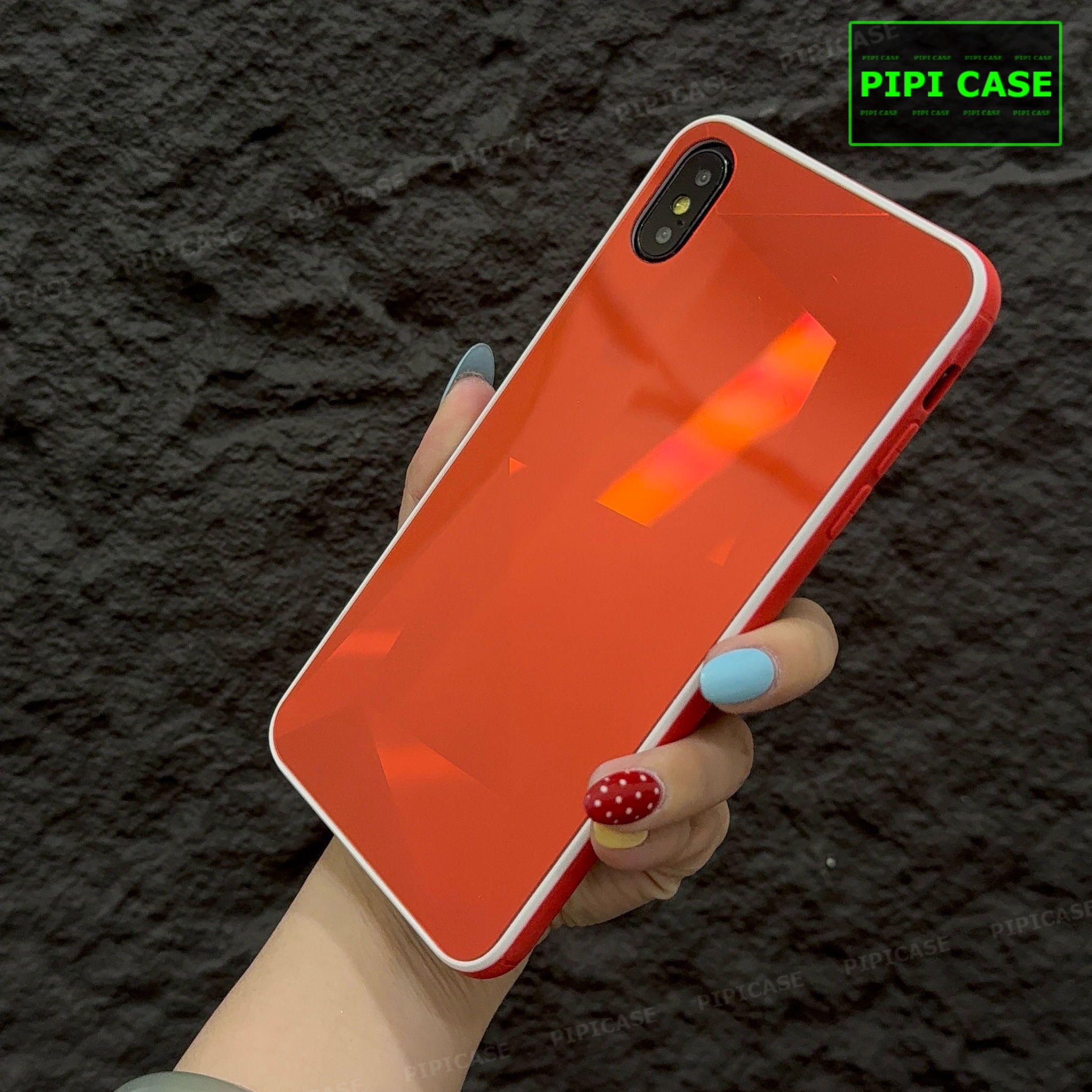 Ốp Lưng iPhone X / XS - Kim Cương 6D - Đỏ Viền Trắng_thumbnail_1