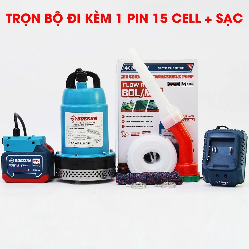 Máy Bơm Chìm dùng Pin Bossun BS-BCP03BL- máy bơm tõm. máy bơm chìm chạy chân pin phổ thông M21_thumbnail_8