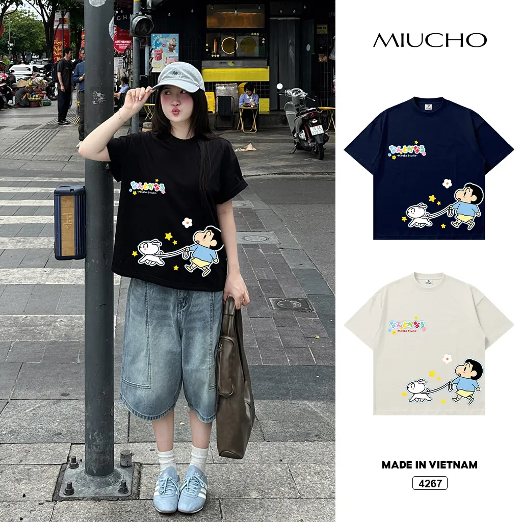 Áo thun form boxy hoạt hình Shinn Miucho 4267