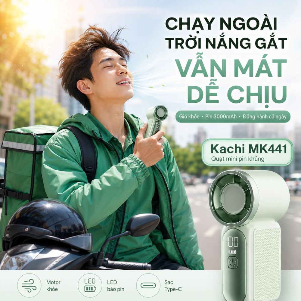 Quạt Cầm Tay Mini Kachi MK441 - Pin Khủng 3000mAh, Màn Hình LED Hiển Thị, 6 Cấp Độ Gió (Bảo Hành 18 Tháng)_thumbnail_7