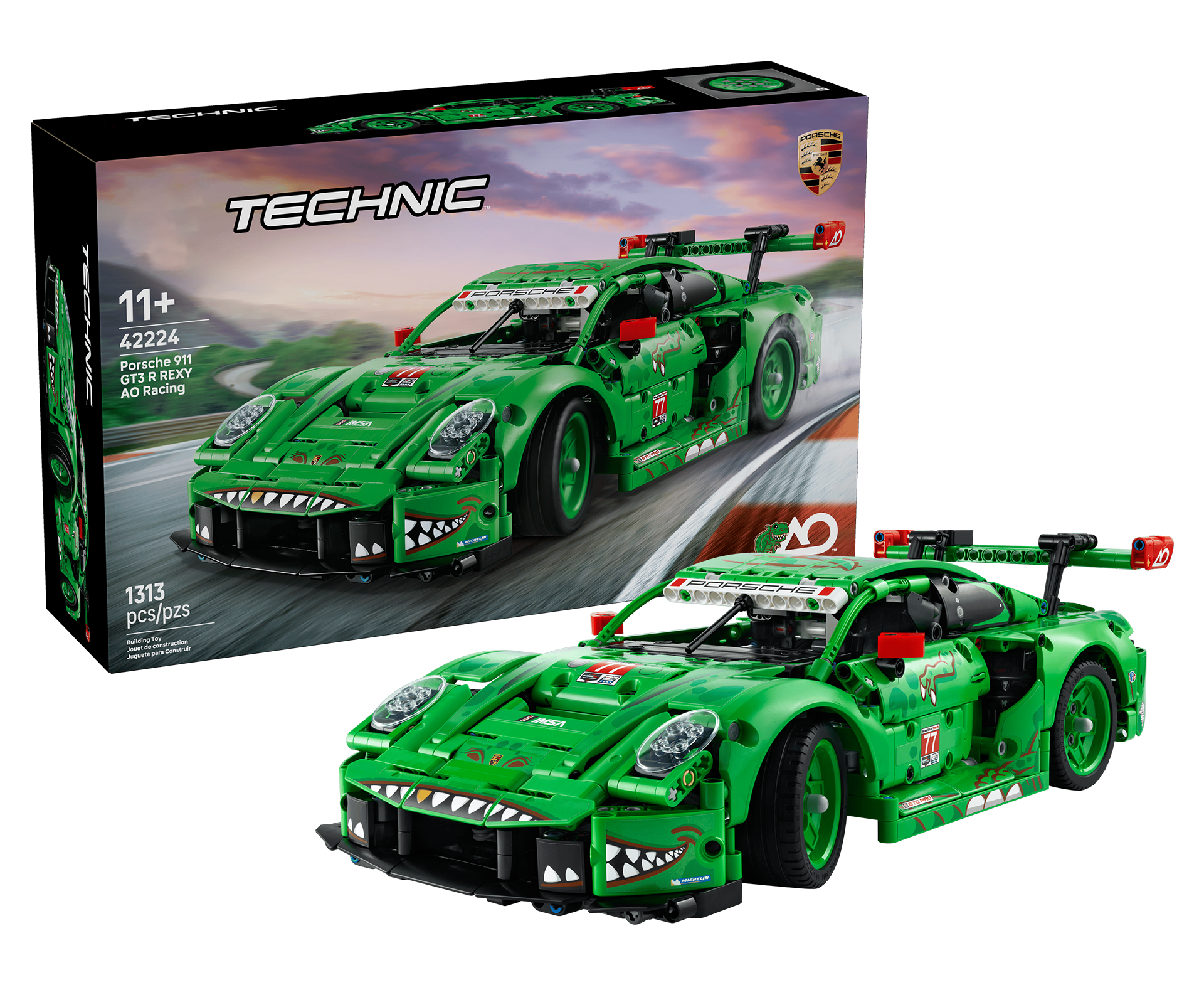 Mô Hình Lắp Ráp Siêu Xe LEGO Posche 911 GT3 R Xanh Lá 1:14