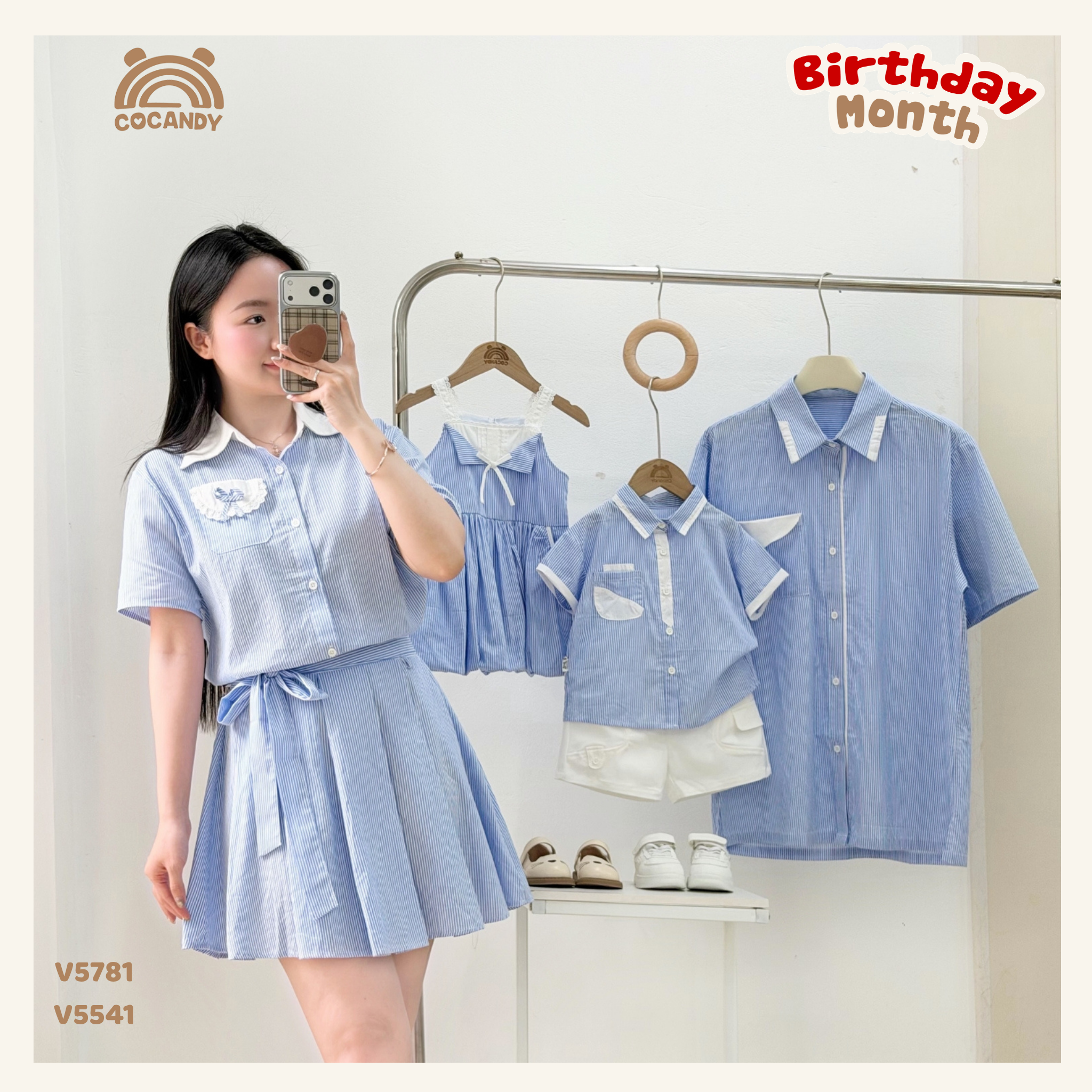 Váy kẻ XANH cổ bẻ NỮ