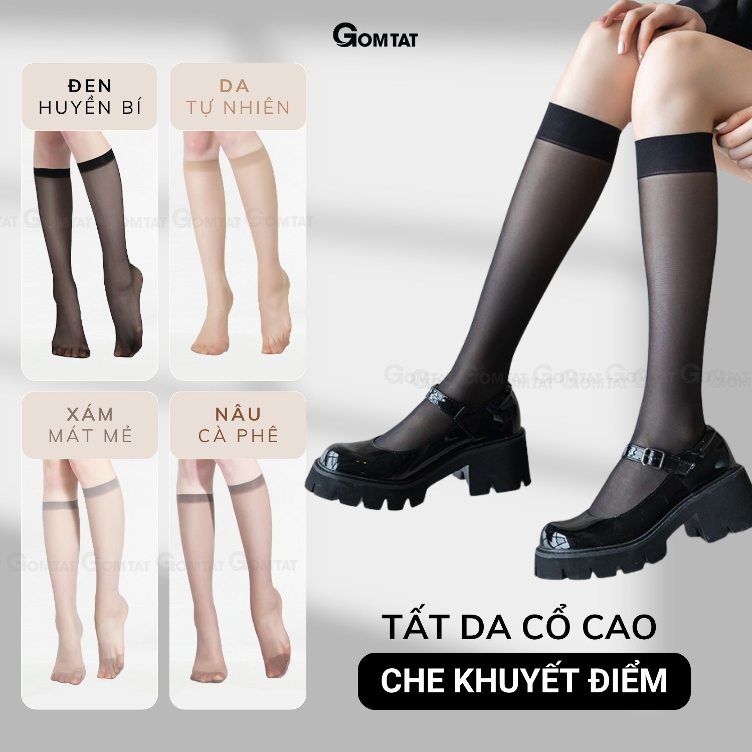 Combo 10 đôi tất che khuyết điểm cổ cao dành cho nữ GOMTAT, vớ da che khuyết điểm siêu thật chân , khó xước - GUO-A099