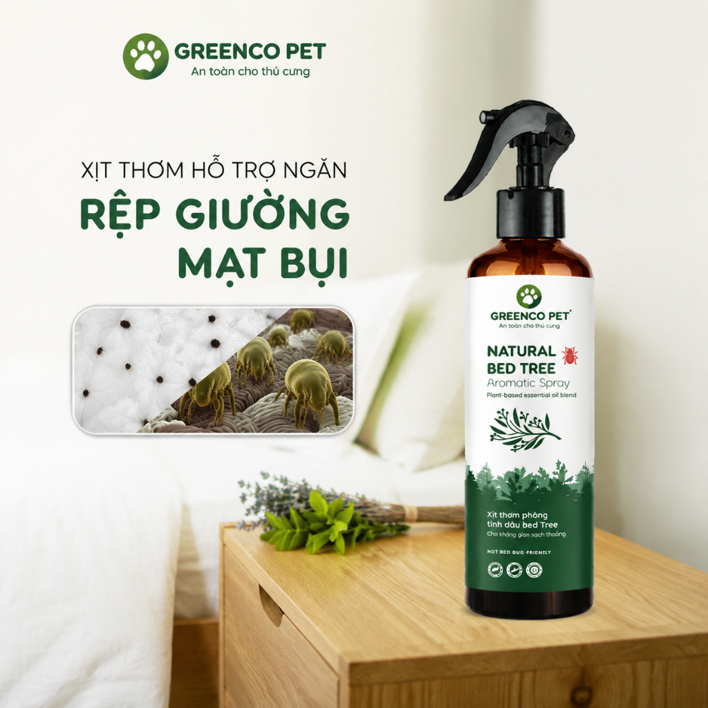 Bình xịt thơm phòng hỗ trợ ngăn rệp giường Natural Bed Tree Greenco ngăn ve bọ, mạt bụi thành phần từ thảo dược tự nhiên