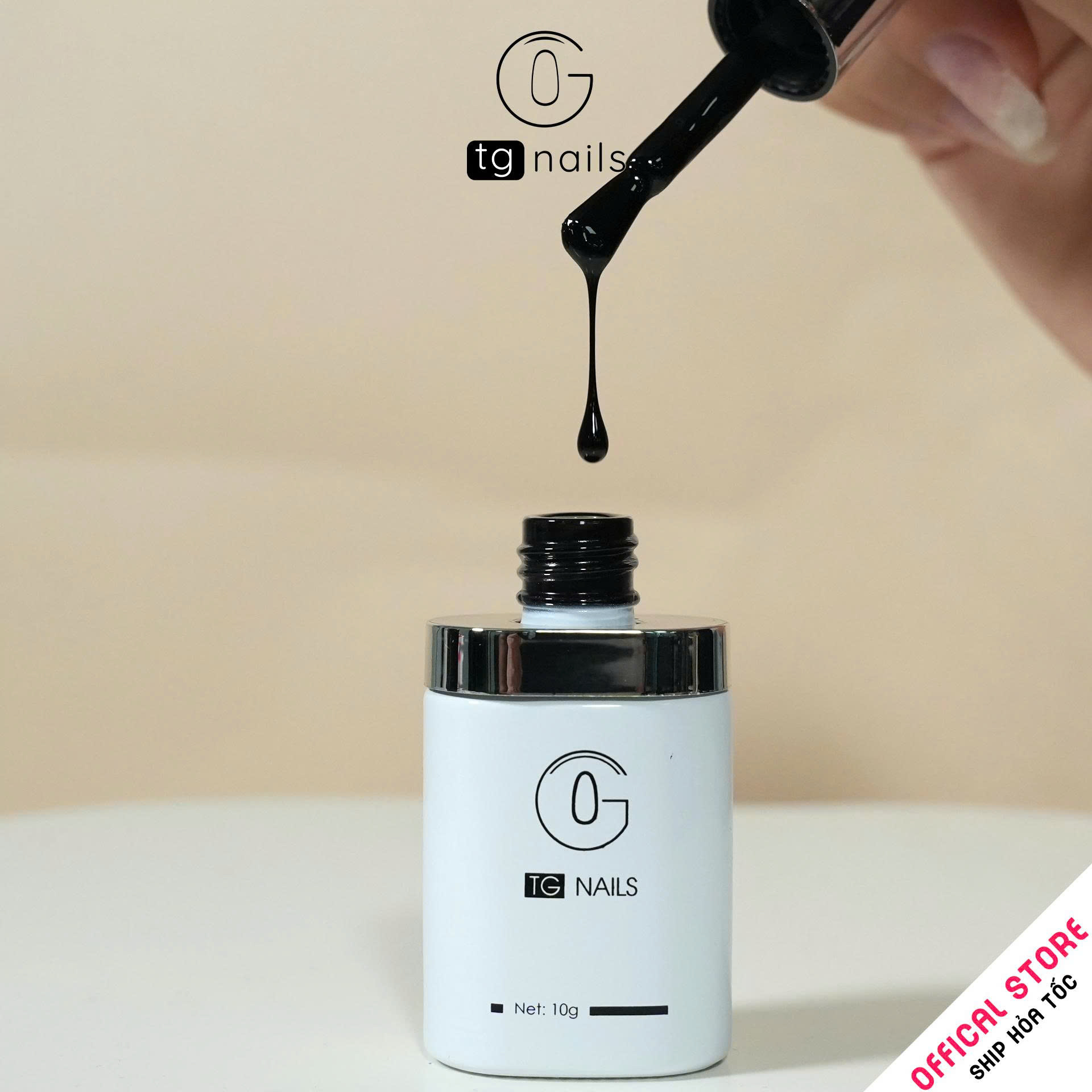 TG Black Gel Nail Polish with Round Brush, 10g Bottle