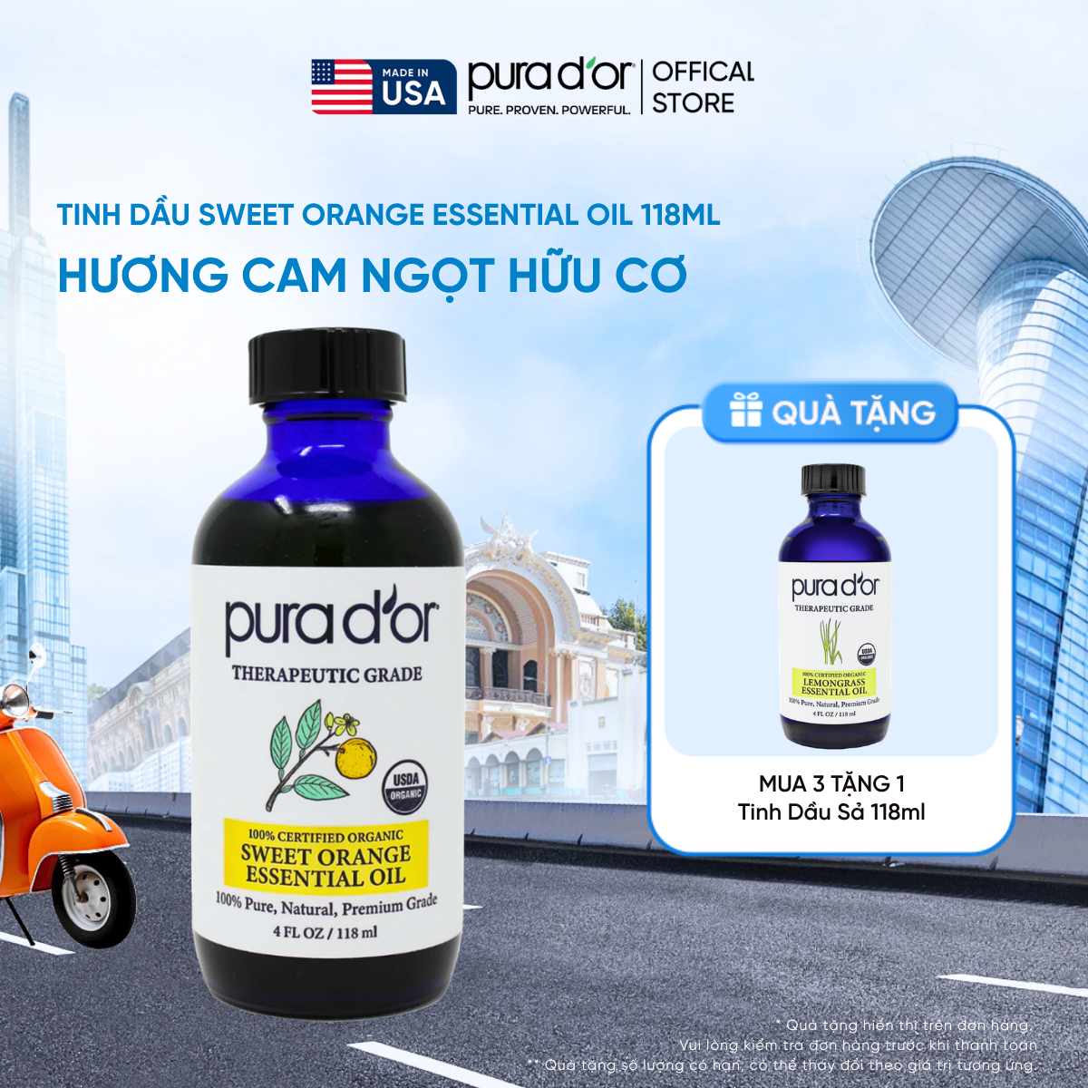 Tinh Dầu Cam Ngọt Hữu Cơ PURA D’OR Therapeutic Grade Sweet Orange Essential Oil 118ml_thumbnail_0