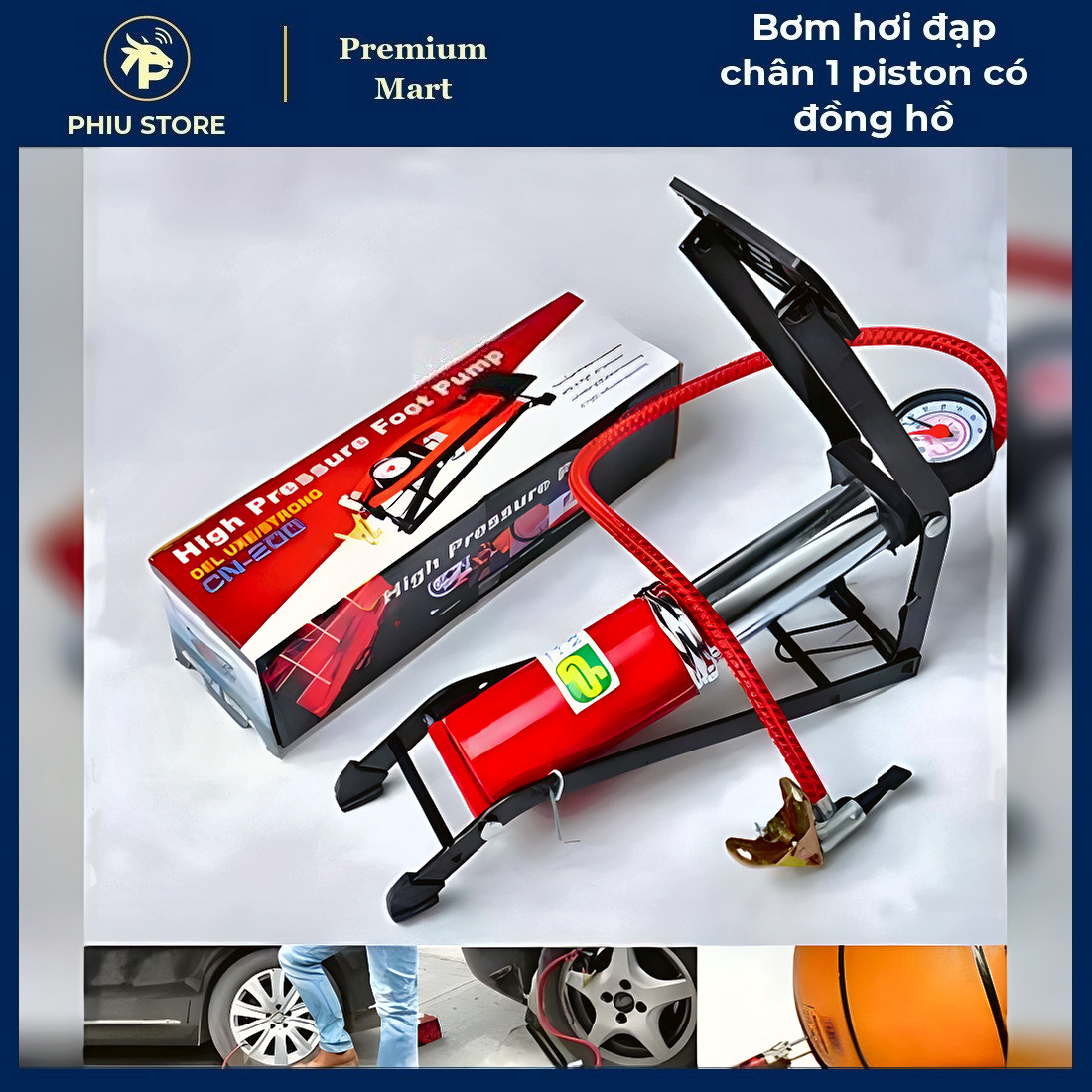 Bơm Đạp Chân Xe Máy - Bơm Hơi Đạp Chân 1 Piston có Đồng Hồ, Bơm Hơi Xe Máy Đạp Chân - PHIU STORE_thumbnail_4