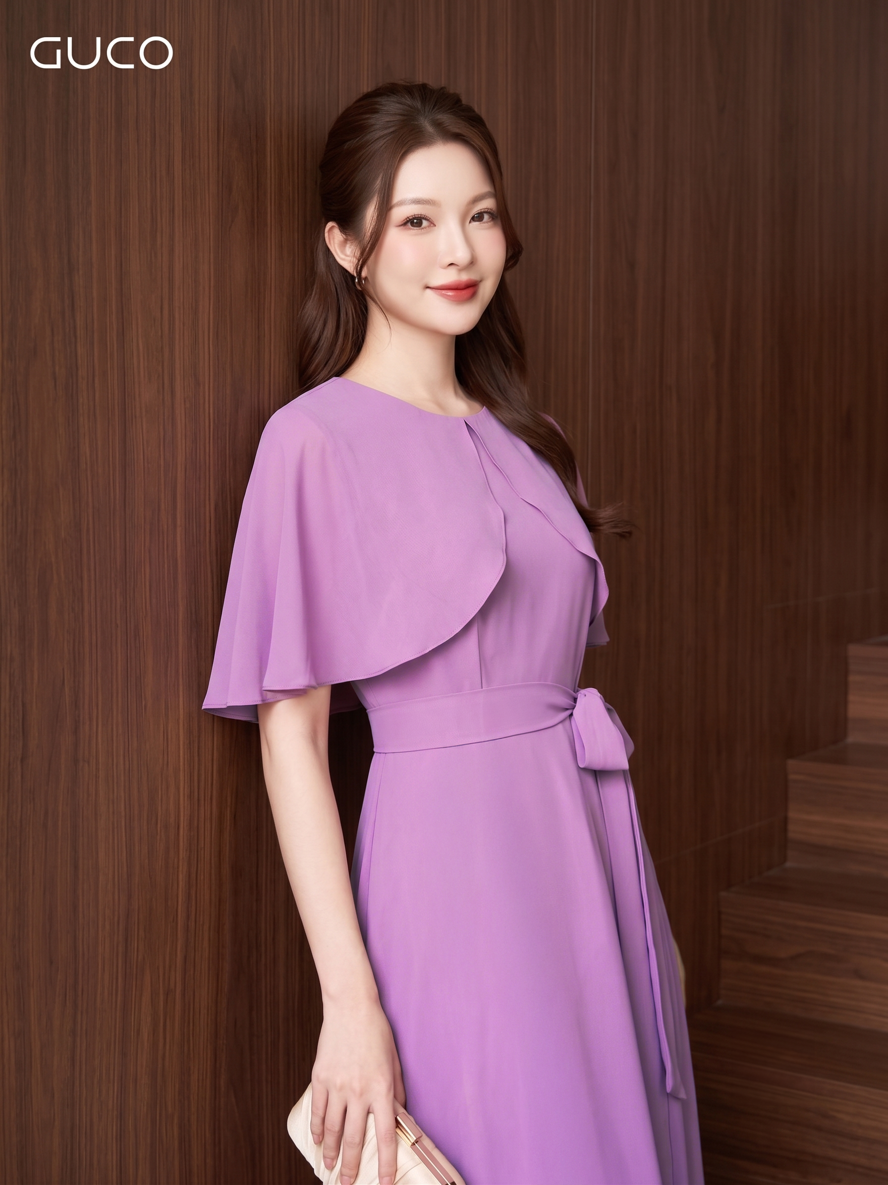 Đầm Maxi Tím Phối Áo Choàng Cape Thắt Eo_thumbnail_1