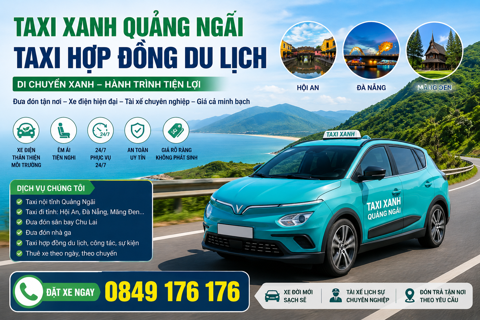 Taxi Xanh Quảng Ngãi: Taxi Hợp Đồng Du Lịch Tiện Lợi 2026