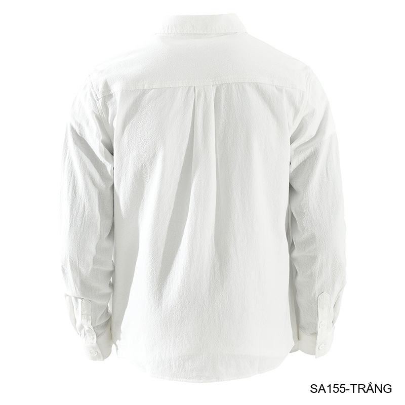 SA155 - Áo sơ mi nam dài tay phong cách Nhật, dáng rộng, thêu ngực, màu trắng đen