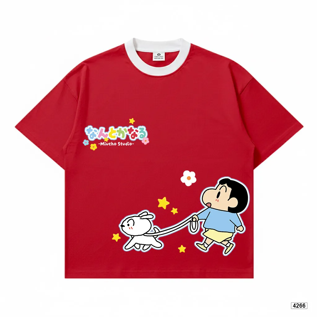 Áo thun unisex form boxy phối cổ mix màu hoạt hình Miucho 4266_thumbnail_0