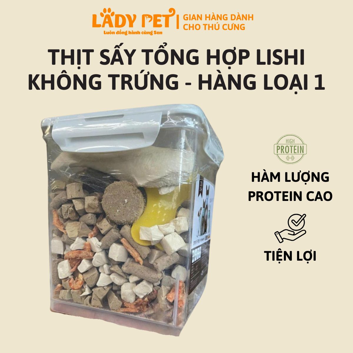 [KHÔNG TRỨNG LOẠI 1] Thịt Sấy Tổng Hợp Không Trứng Cho Chó Mèo Lishi Hộp 650G