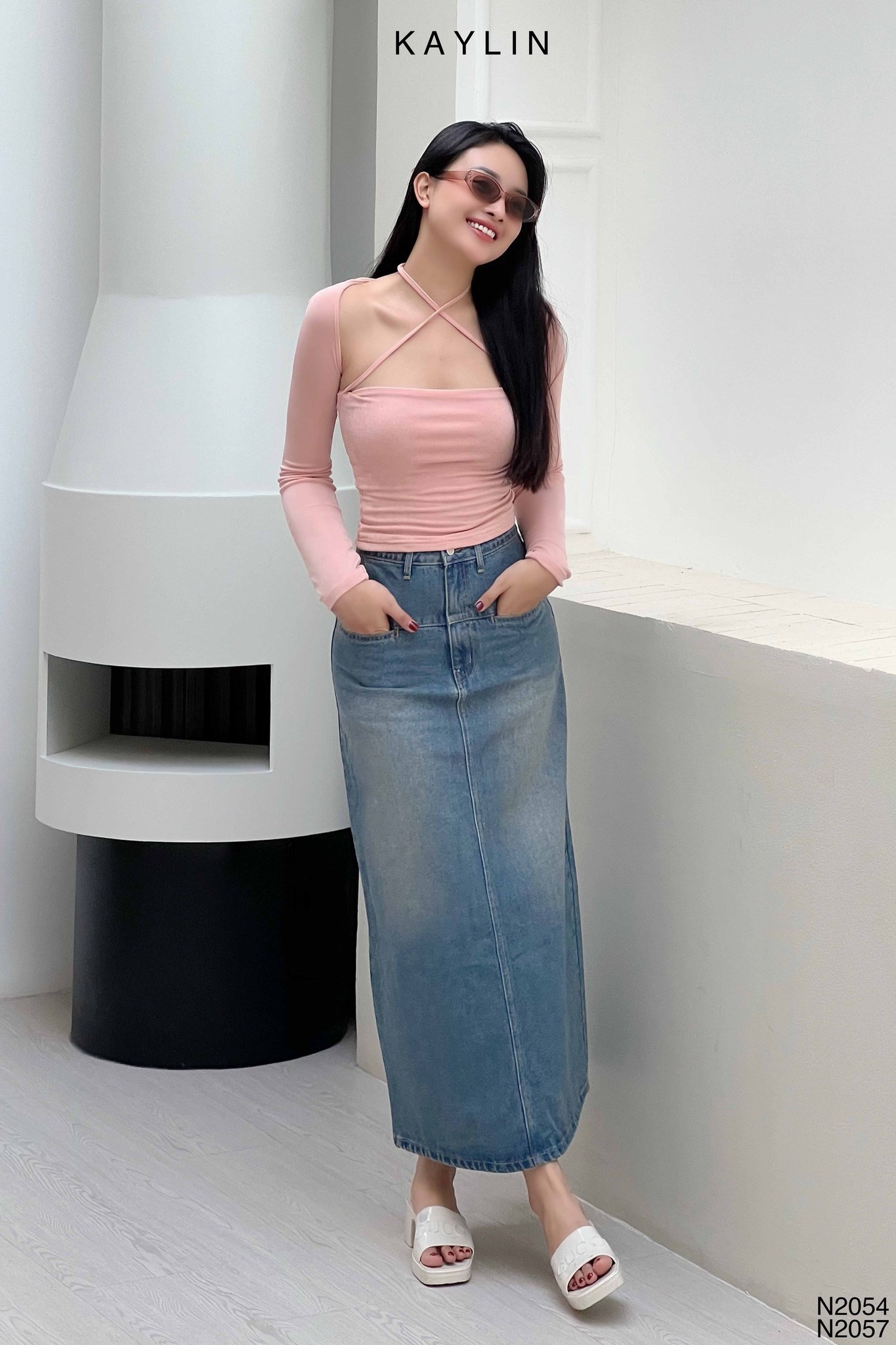 Áo thun tay dài phối áo ống phong cách KAYLIN