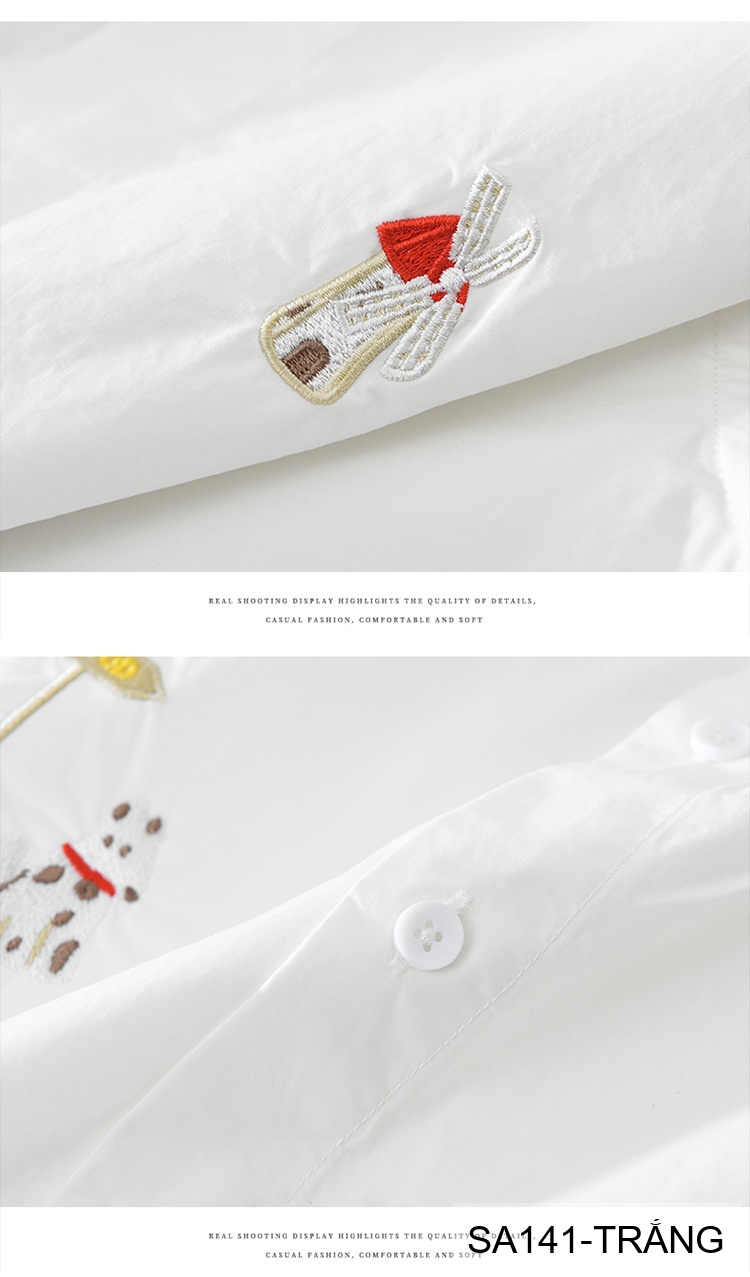 SA141 - Áo sơ mi nam phong cách Nhật Bản tay dài thêu họa tiết đáng yêu chất cotton trắng_thumbnail_13