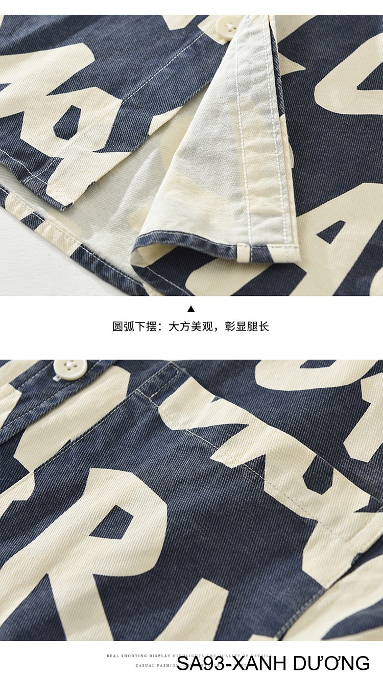 SA93 - Áo Sơ Mi Nam Tay Dài Phong Cách Nhật Bản In Chữ Đa Năng, Chất Cotton 100%, Màu Nâu & Xanh Dương_thumbnail_4