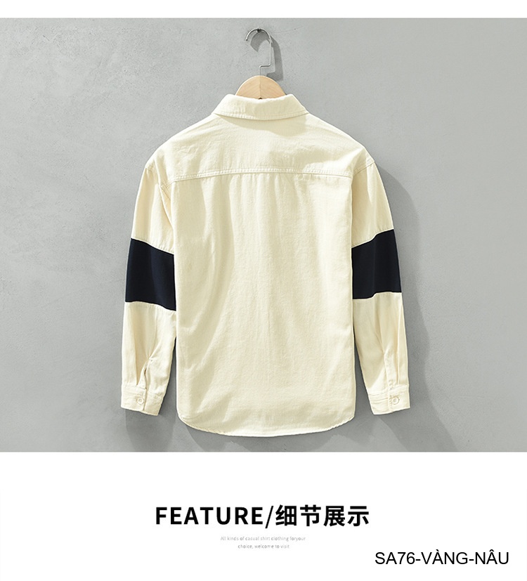 SA76 - Áo sơ mi nam tay dài phối màu tương phản phong cách Nhật Bản chất cotton thoải mái_thumbnail_4