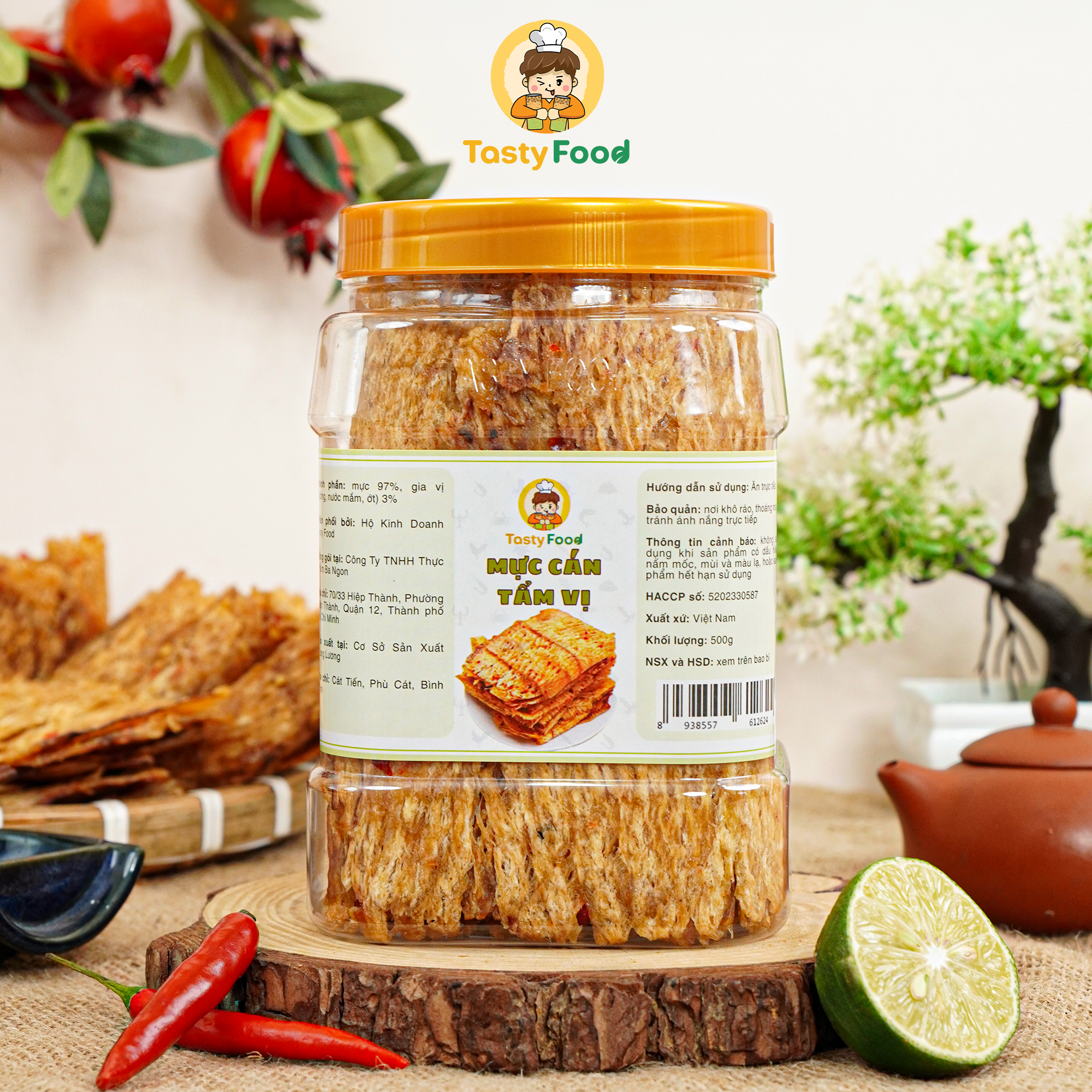 Mực cán tẩm gia vị cay Tasty Food - Hũ vuông 500g