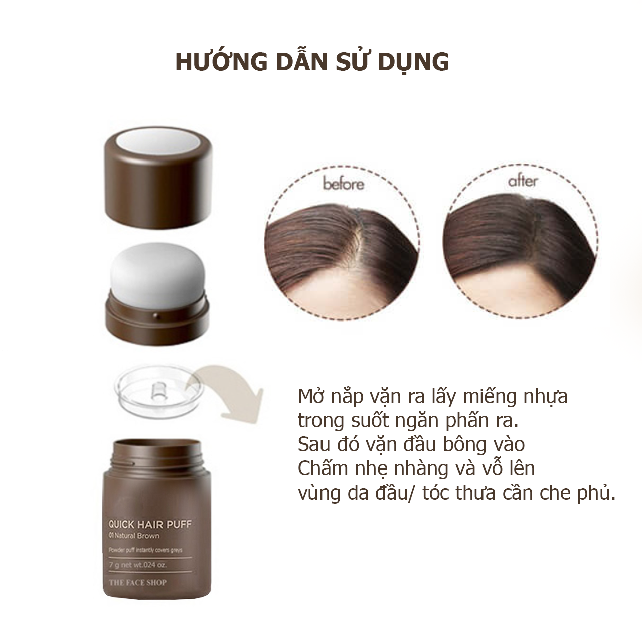 PHẤN CHE KHUYẾT ĐIỂM TÓC QUICK HAIR PUFF (tặng 2 mặt nạ Real Nature)_thumbnail_6
