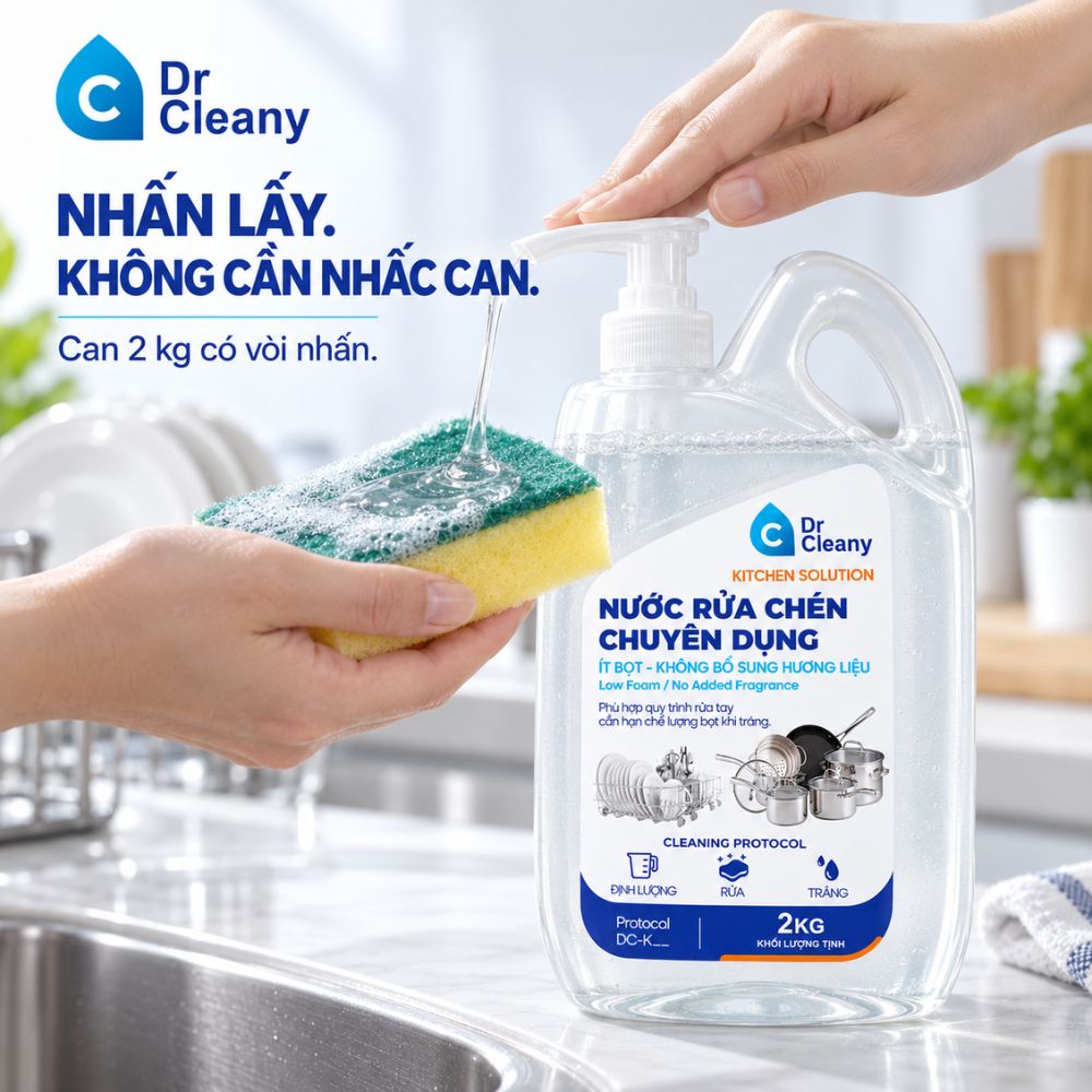 Nước rửa chén Dr Cleany 2kg – Ít bọt, không mùi, không hương liệu_thumbnail_7