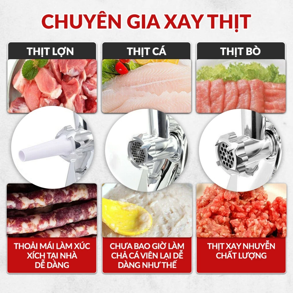 Máy xay thịt công nghiệp, máy làm xúc xích VENKO MG2800 -  Công suất 2800W - Xay thịt, giò chả nhồi xúc xích 2in1 - Giá rẻ_thumbnail_6