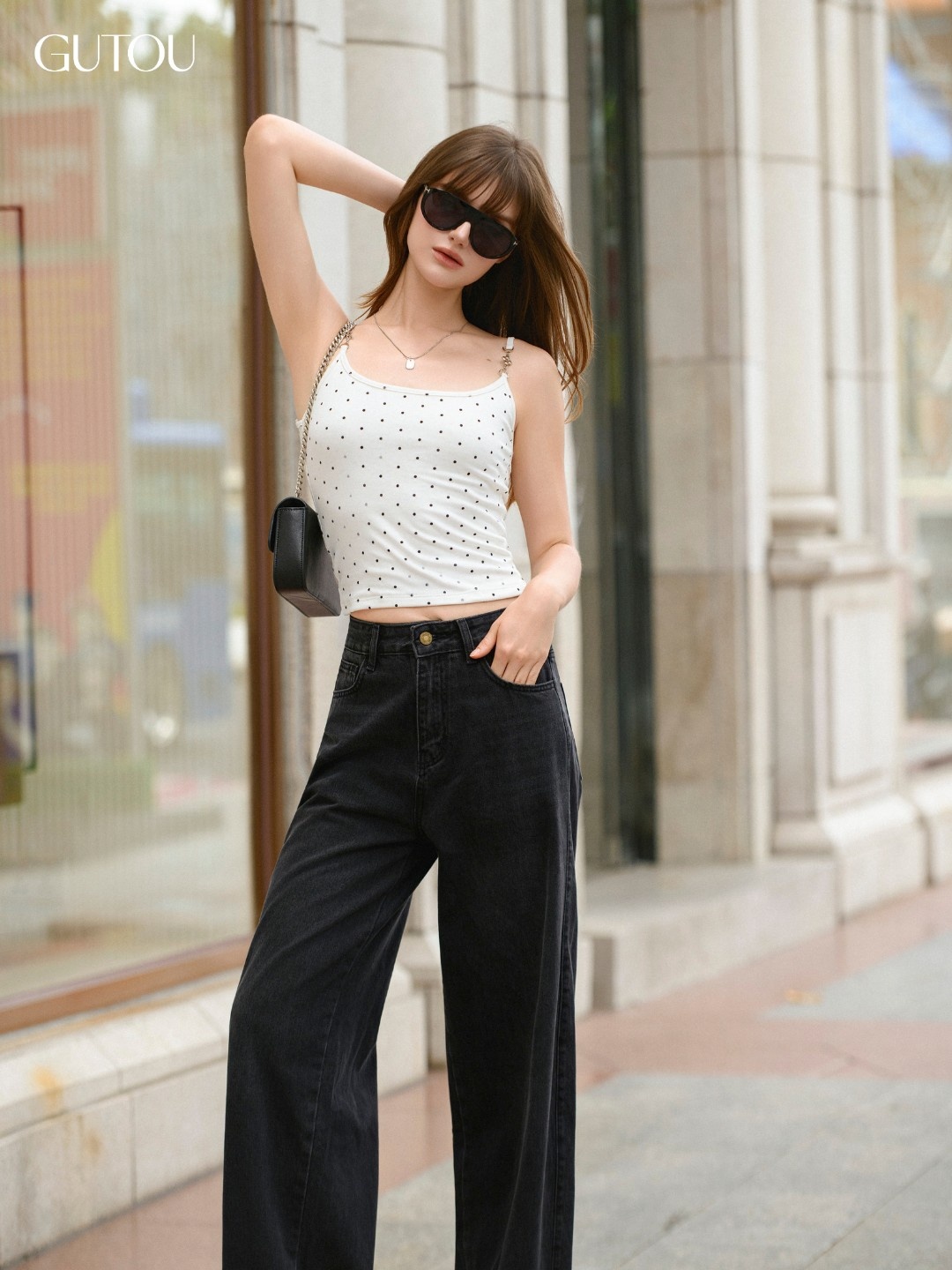 [ GUTOU ] Quần Jean Baggy Lưng Cao Phối Nắp Túi Thêu Slippery Basic_thumbnail_4