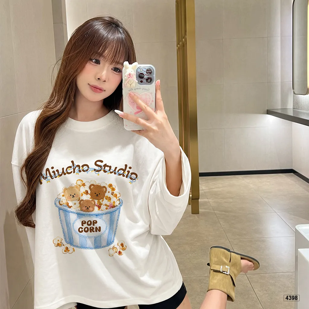 Áo thun tay dài nữ popcorn bear form boxy Miucho 4398_thumbnail_6