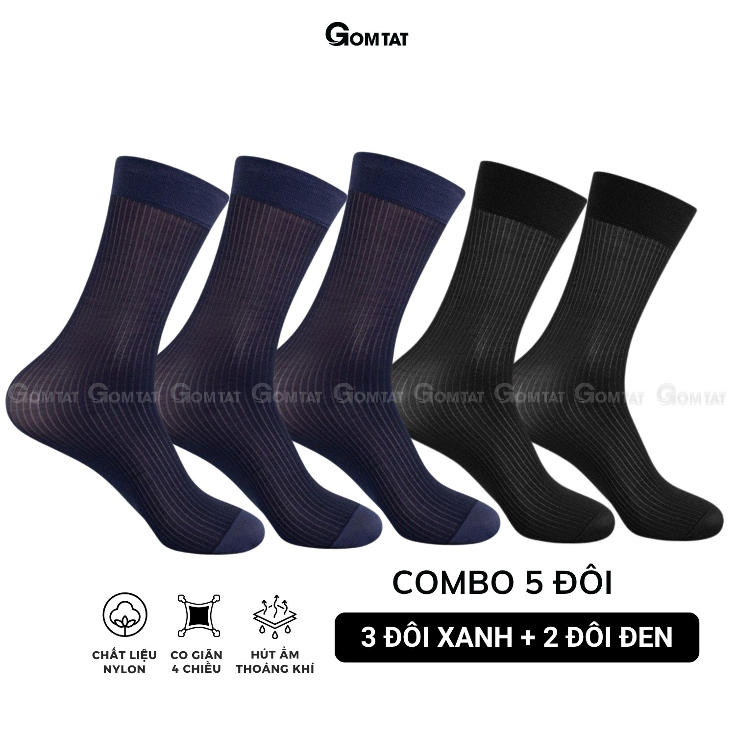 Hộp 5 đôi vớ công sở nam GOMTAT chất nylon cao cấp, họa tiết sọc gân xuyên thấu GEN-A094_thumbnail_3