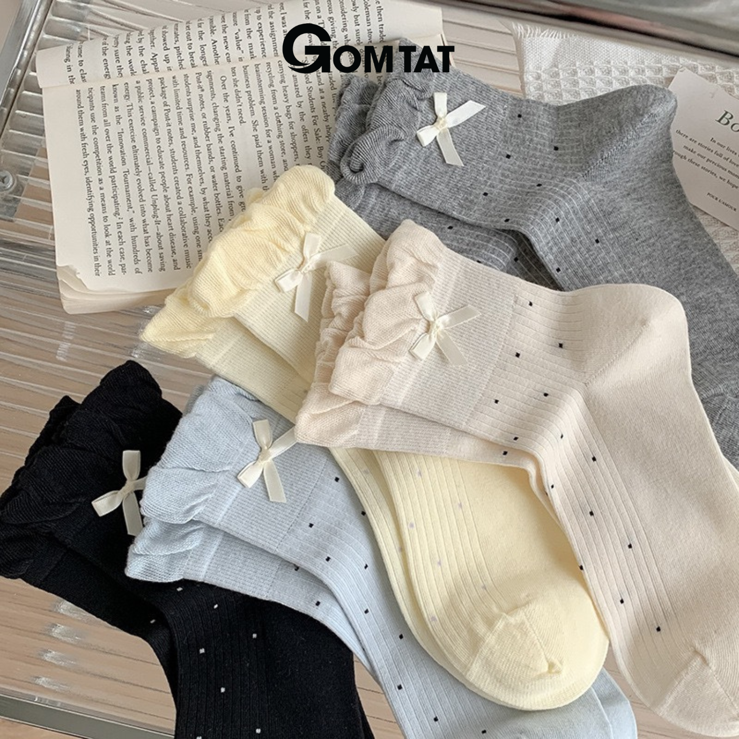 Set 5 đôi tất lolita phối nơ GOMTAT, vớ nữ phối nơ họa tiết chấm bi phong cách Hàn Quốc hot trend - ZFK-B011-CB5_thumbnail_1