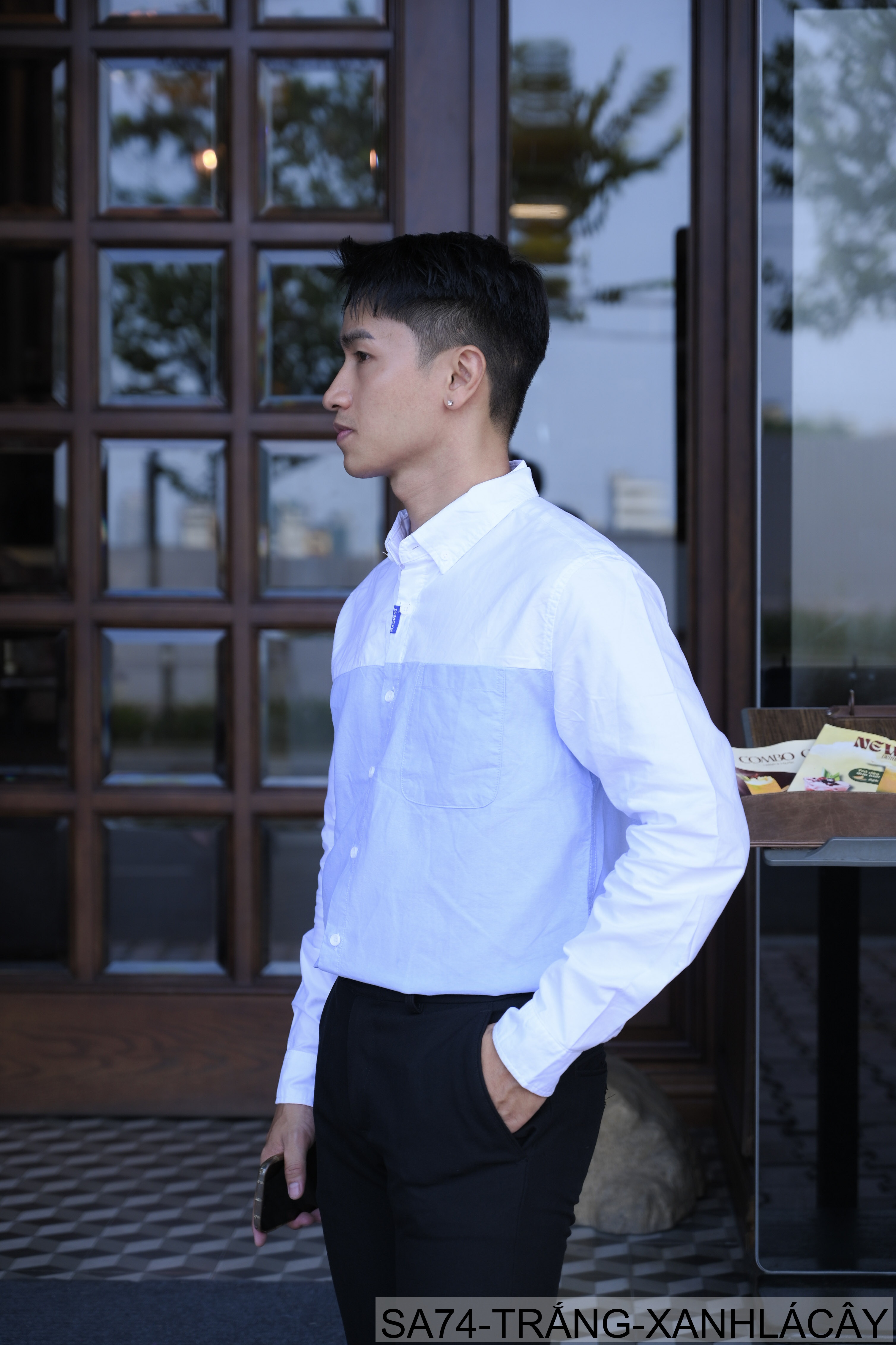 SA74 - Áo sơ mi nam dài tay Oxford kiểu Nhật, form rộng, chất cotton 100%, phối màu trắng xanh lá/xám_thumbnail_2
