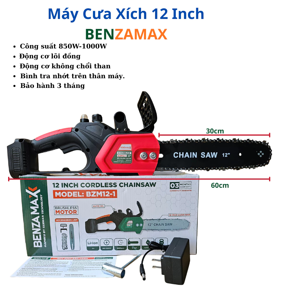 Bộ cưa xích pin mini cầm tay BENZAMAX - Dùng pin phổ thông - Siêu khỏe, tiện lợi - Giá rẻ